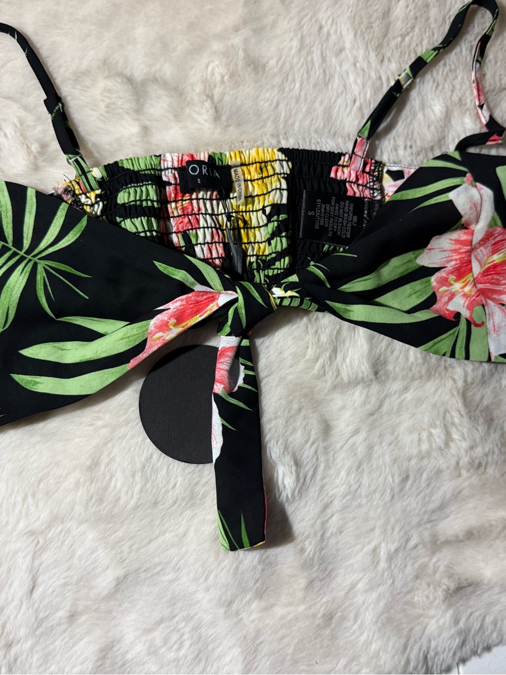 Unk Black Tropical Floral Tie-Front Crop Top